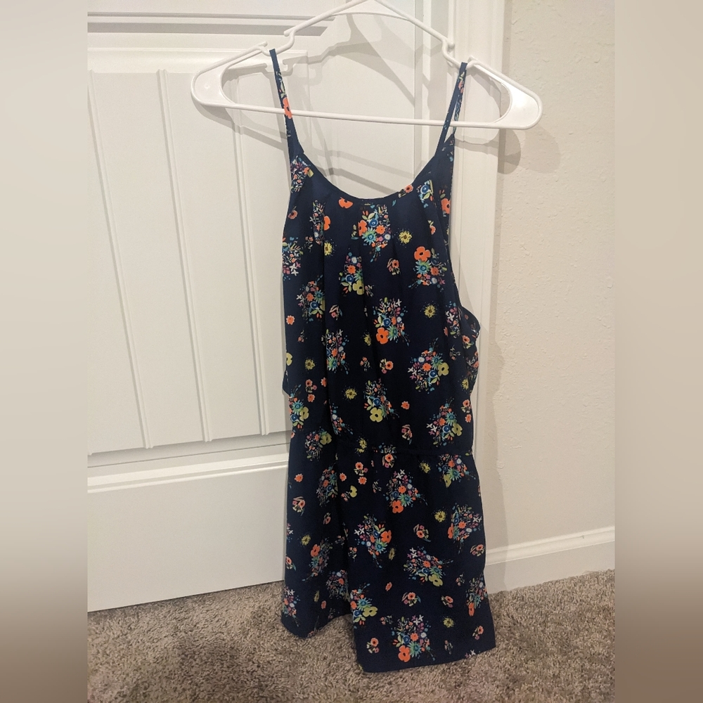 Blue Floral Print Romper